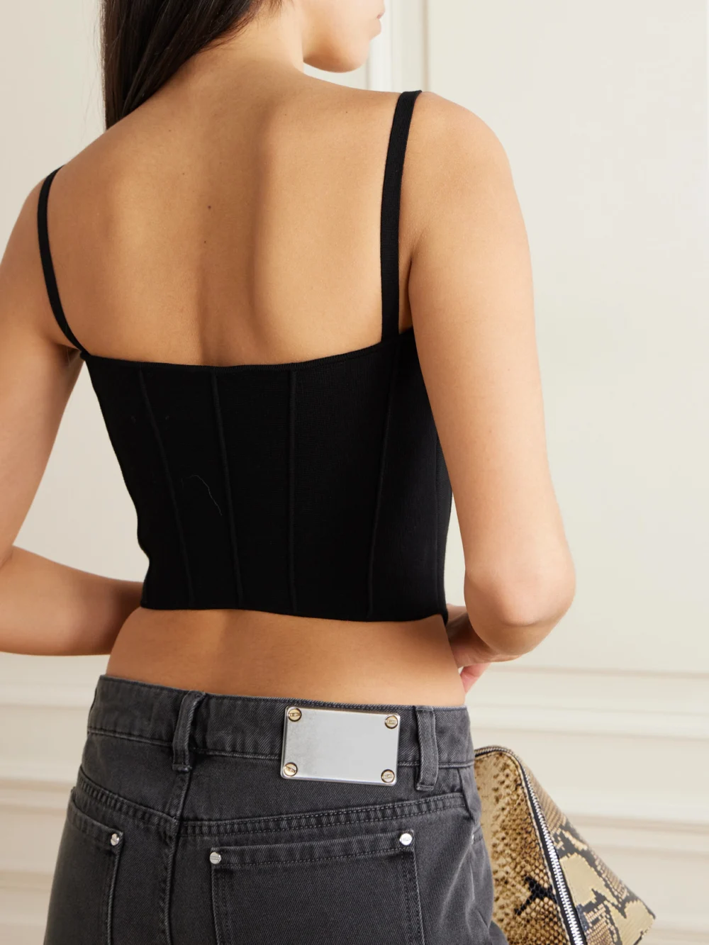 Back view of the Mugler Heaven Stretch-knit Bustier Top
