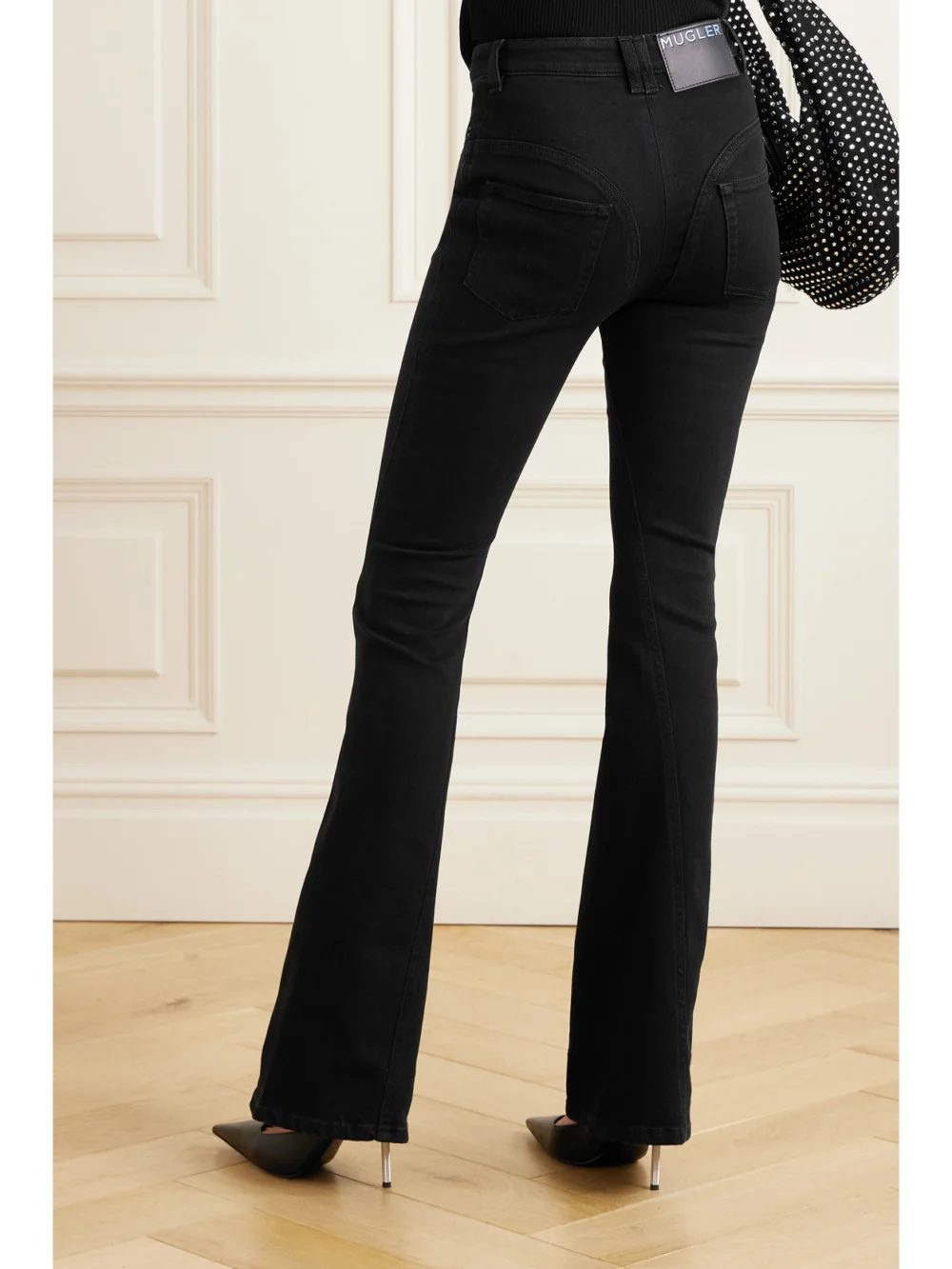 Back view of the Mugler Mid-rise Flared Jeans
