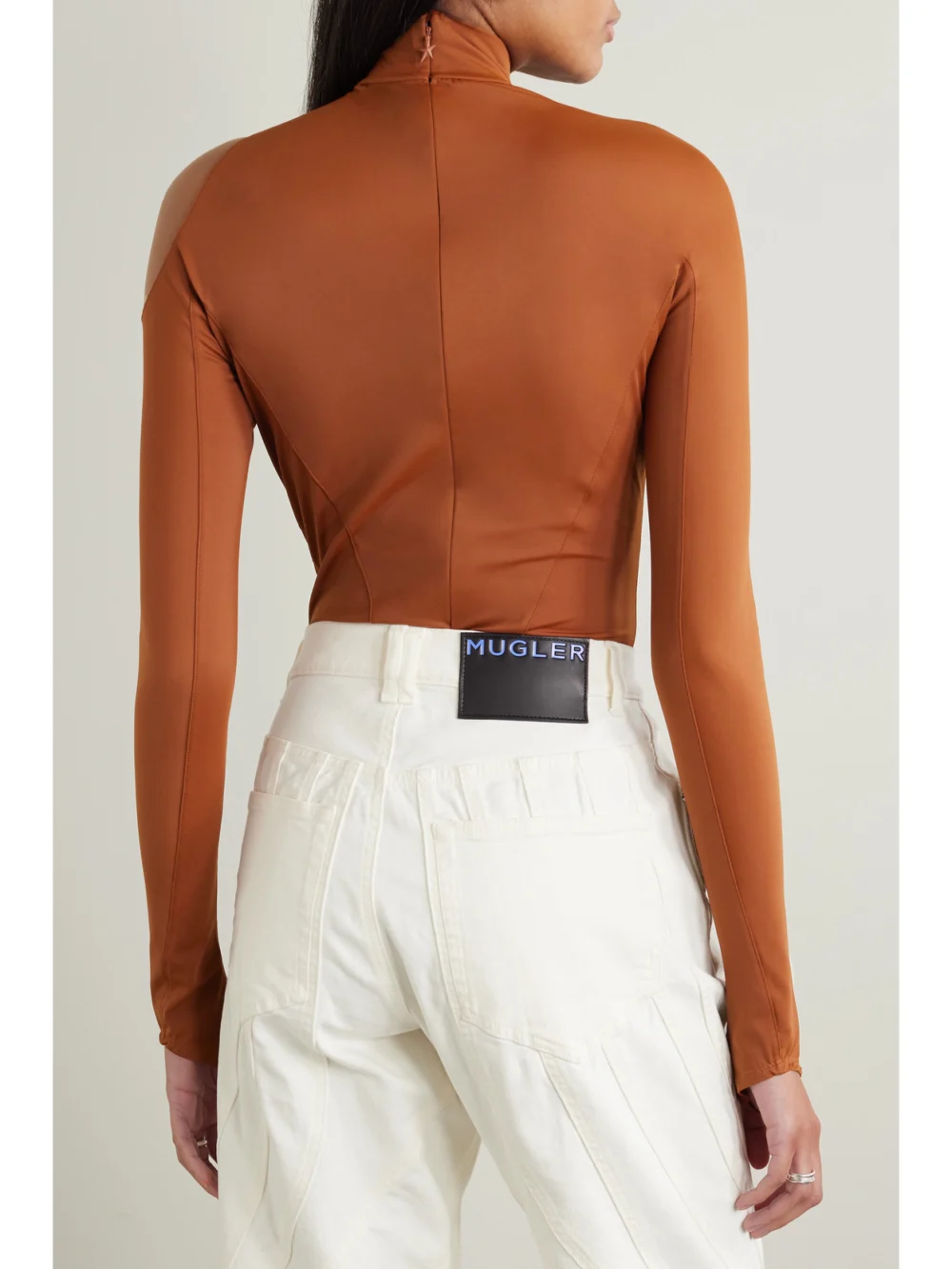 Back view of the Mugler Stretch-jersey and Tulle Bodysuit