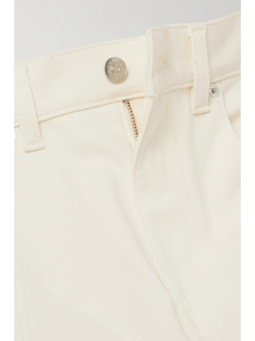 Close-up detail of the Mugler Stretch Jersey-trimmed High-rise Skinny Jeans
