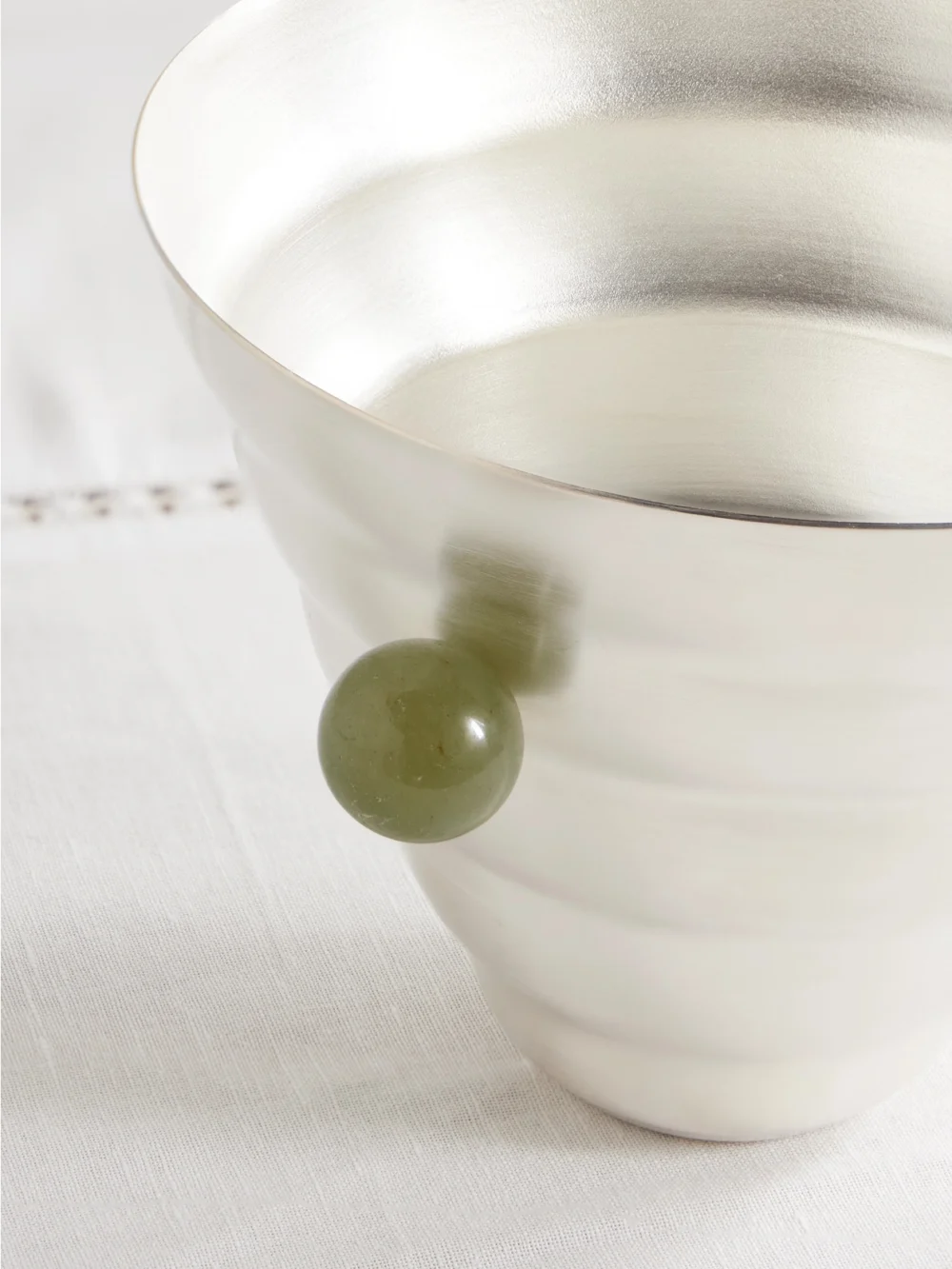 Close-up detail of the Natalia Criado Michelin Silver-plated and Stone Vase