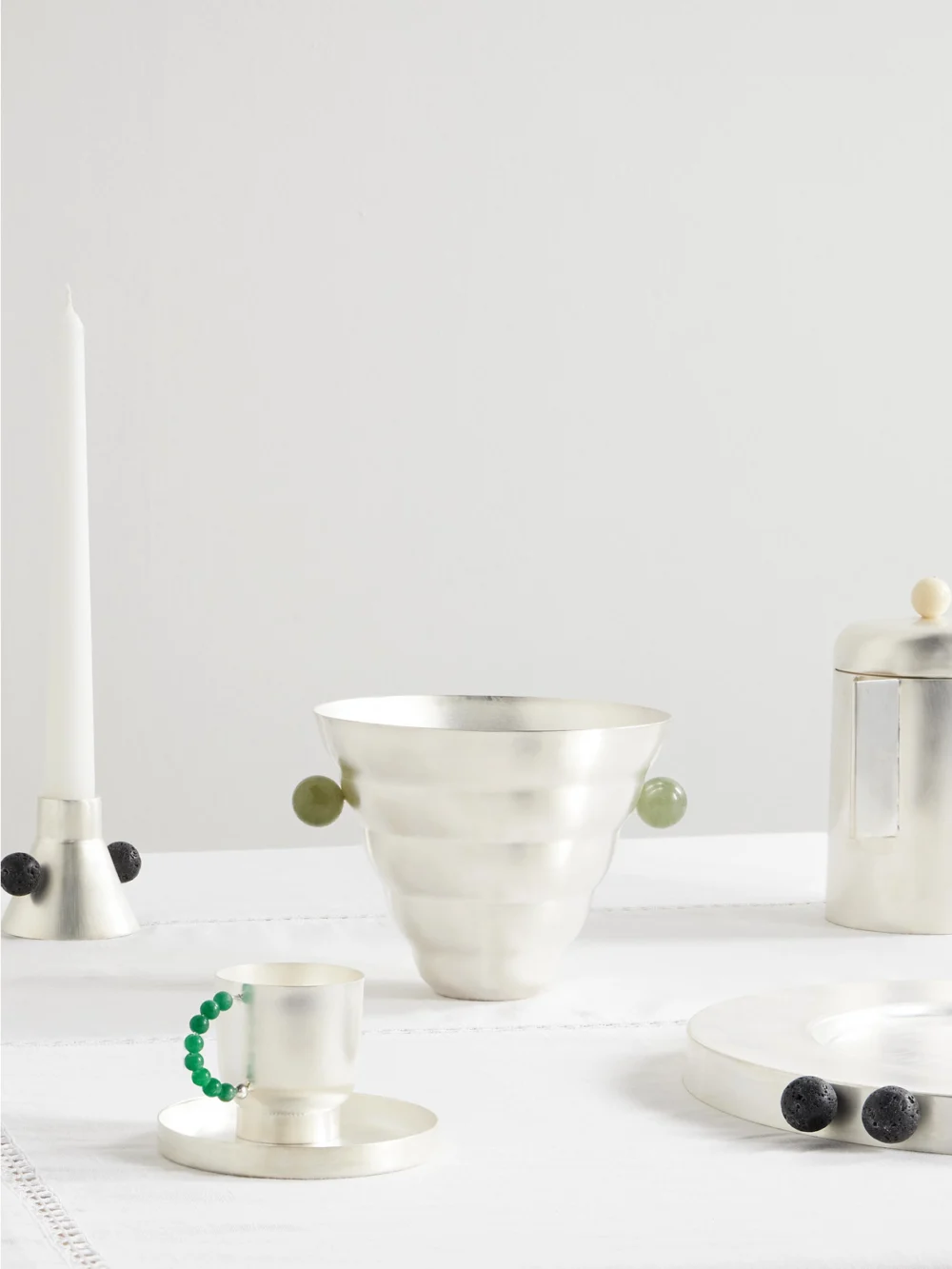 Natalia Criado Michelin Silver-plated and Stone Vase, styled view