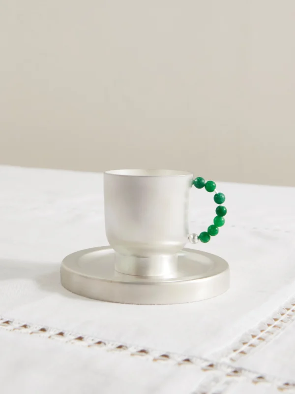 Natalia Criado Perlina Silver-plated Brass and Quartz Teacup and Saucer Set