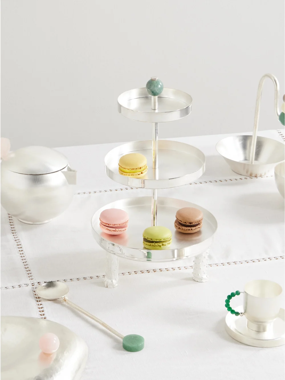 Natalia Criado Silver-plated and Jasper Cake Stand, styled view