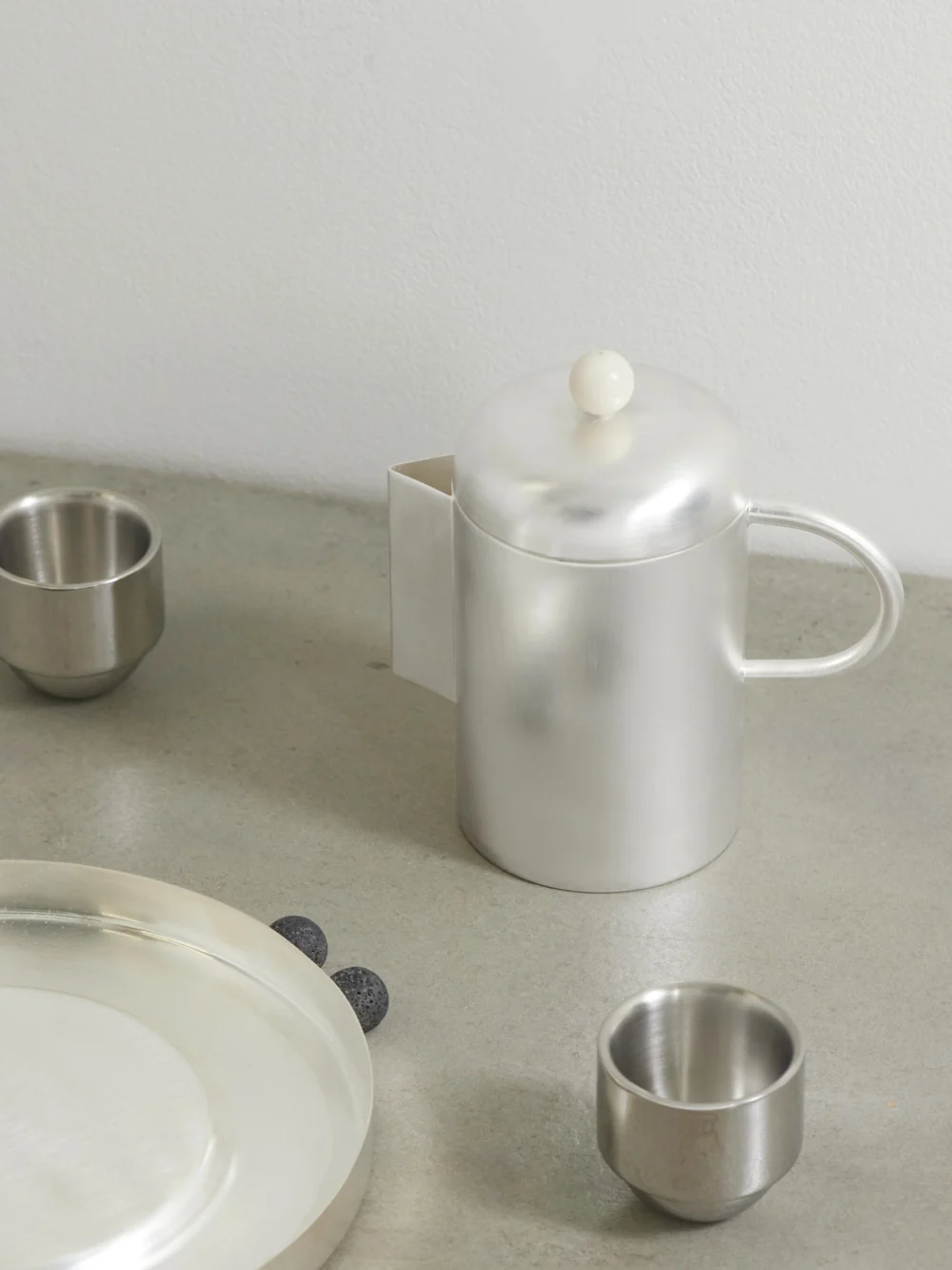 Natalia Criado Simple Silver-plated and Rose Quartz Coffee Pot, styled view