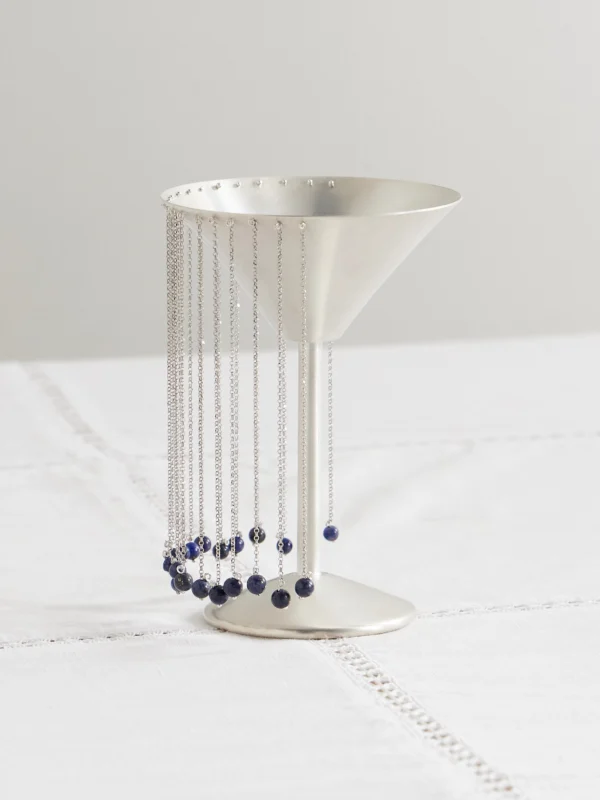 Natalia Criado + Taller Marmo Celebration Fringed Silver-plated and Lapis Lazuli Margarita Glass