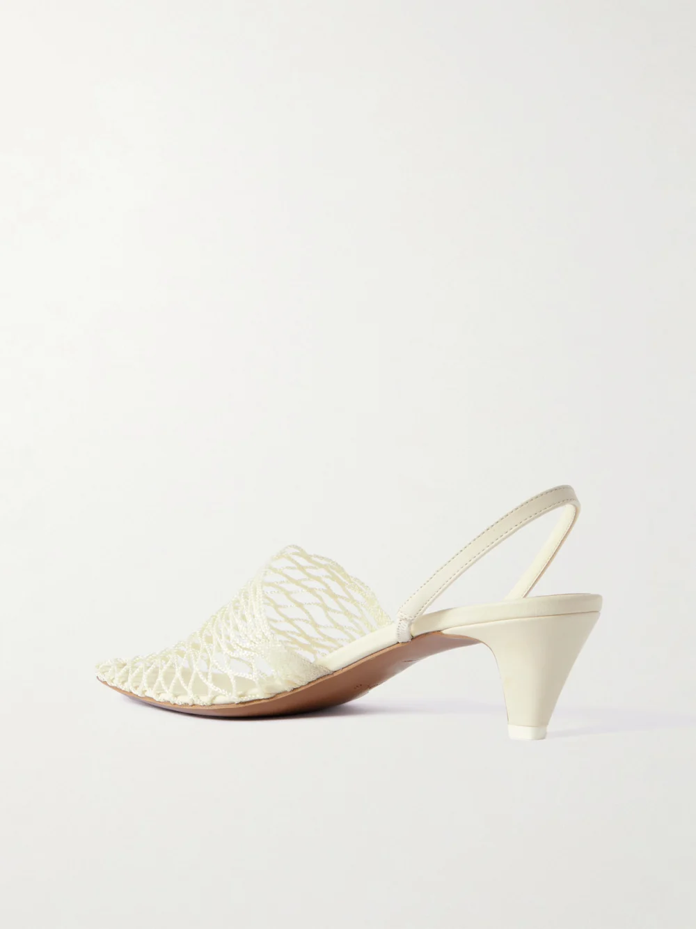 Back view of the Neous Acantho Fishnet and Leather Slingback Pumps