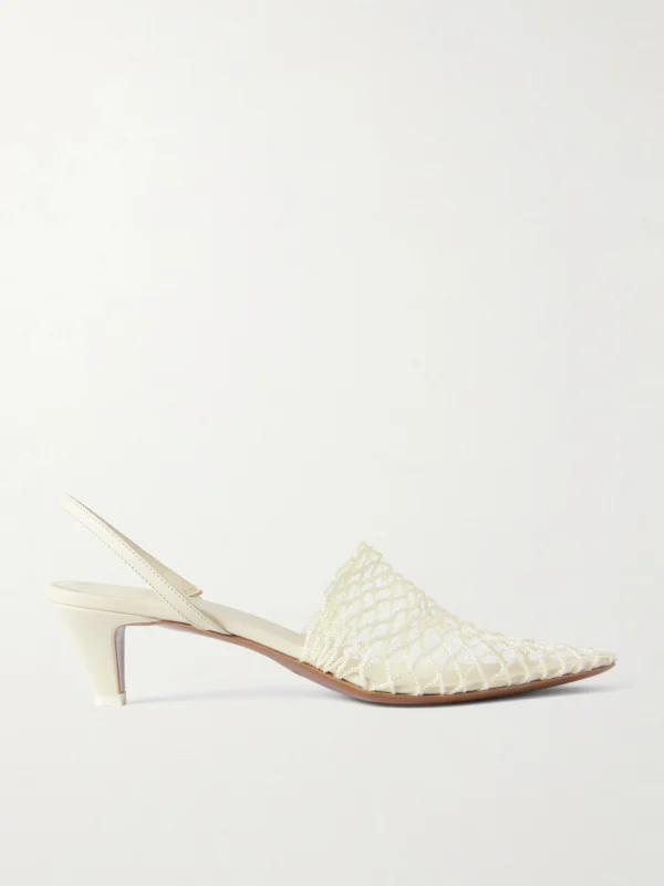 Neous Acantho Fishnet and Leather Slingback Pumps