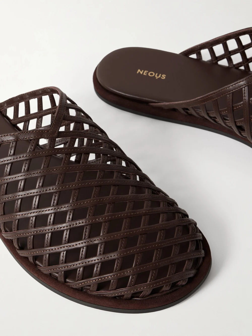 Close-up detail of the Neous Atik Leather Slippers