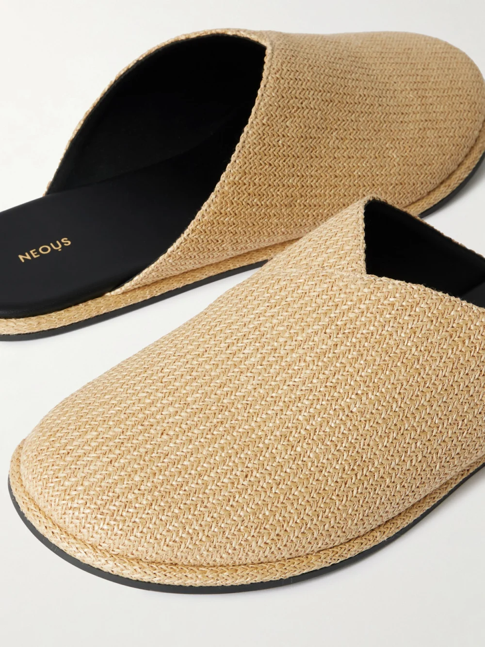 Close-up detail of the Neous Attik Raffia Mules