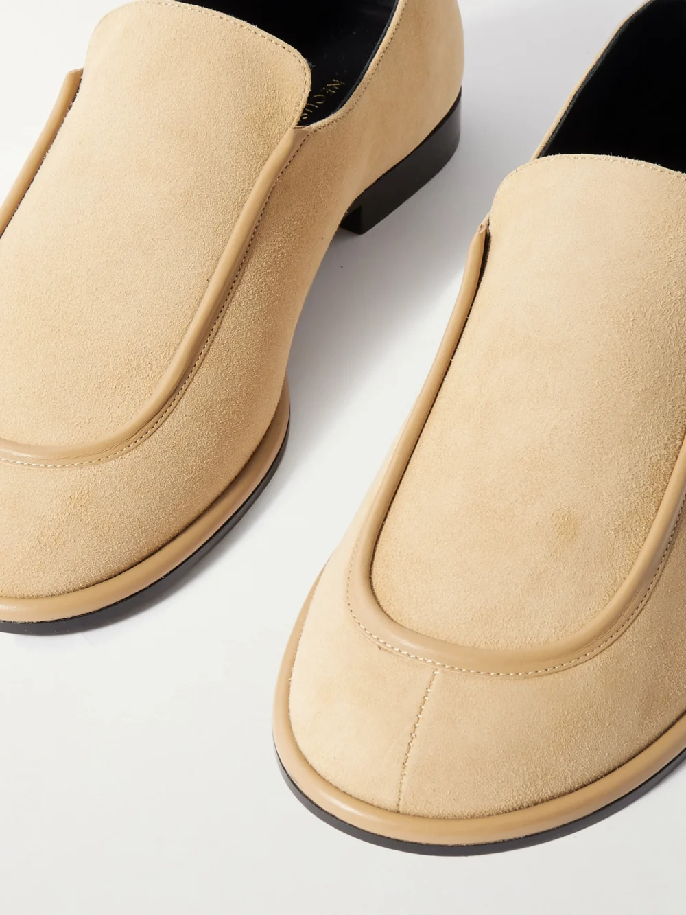 Close-up detail of the Neous Polaris Leather-trimmed Suede Loafers