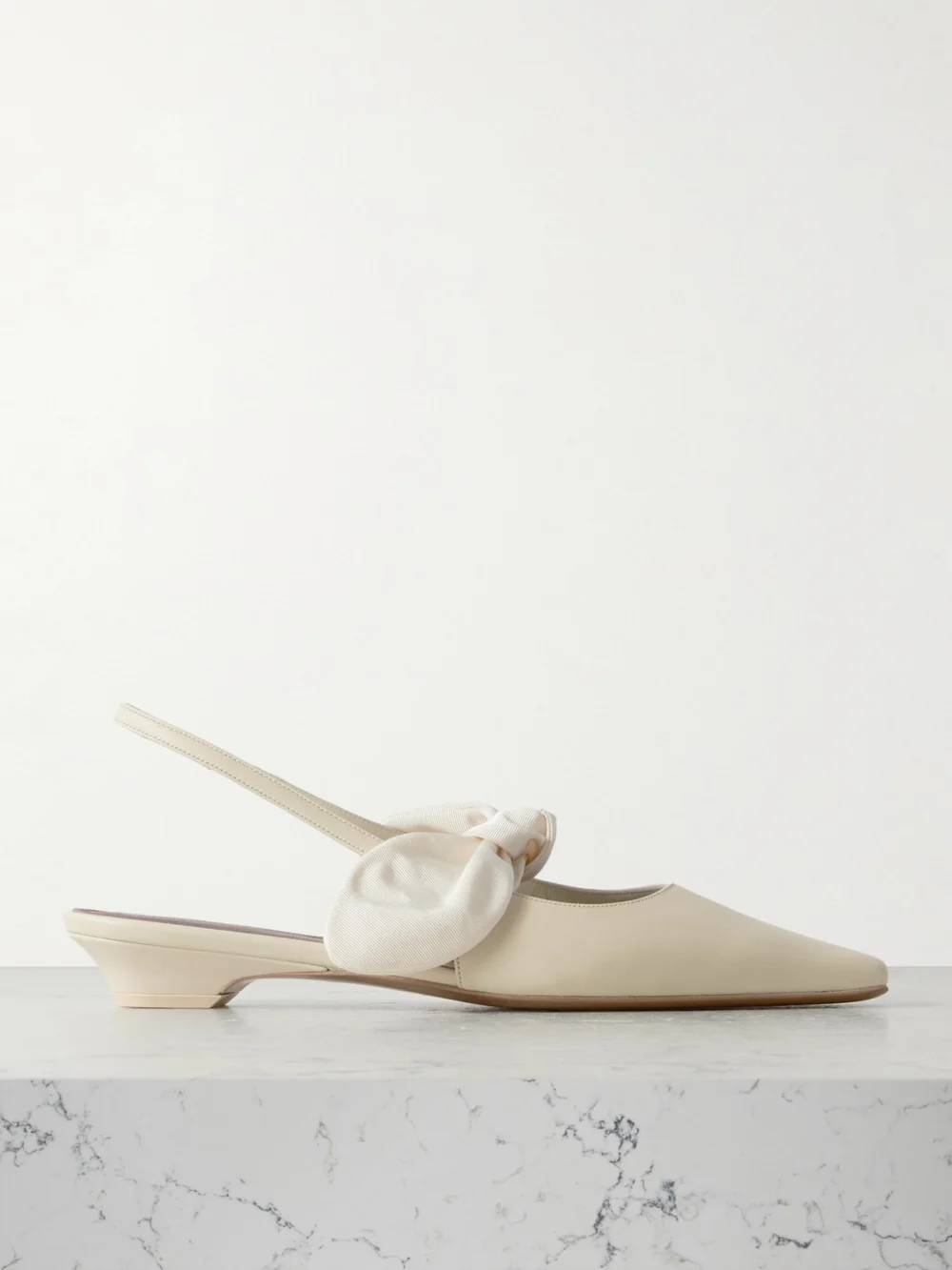 Neous Uba Bow-embellished Faille and Leather Slingback Flats in beige