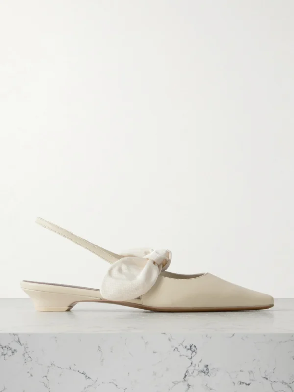 Neous Uba Bow-embellished Faille and Leather Slingback Flats