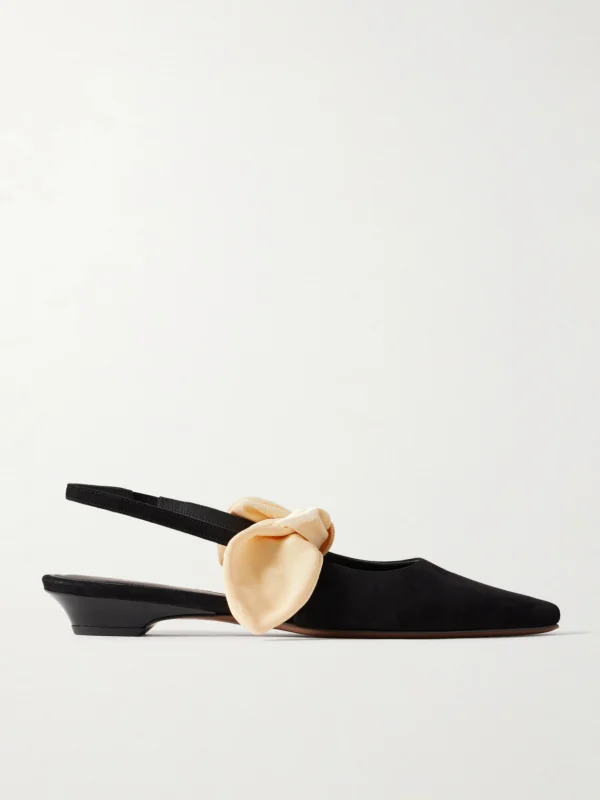 Neous Uba Bow-embellished Faille and Suede Slingback Flats