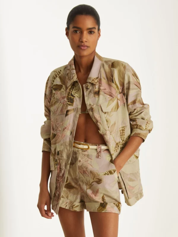 New York Botanical Gardens x NYBG Light Khaki Linen Floral Utility Jacket