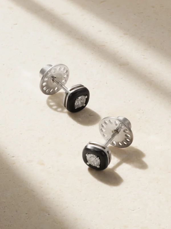 Nikos Koulis Oui 18-karat White Gold, Diamond and Enamel Earrings