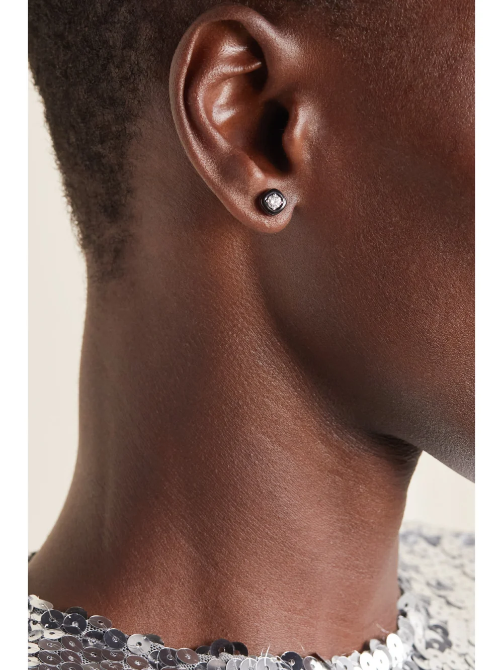 Nikos Koulis Oui 18-karat White Gold, Diamond and Enamel Earrings, styled view