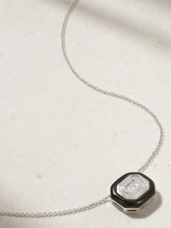 Nikos Koulis Oui 18-karat White Gold, Diamond and Enamel Necklace