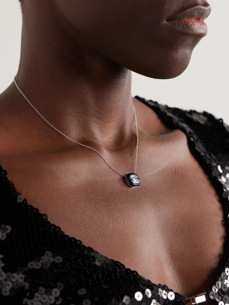 Nikos Koulis Oui 18-karat White Gold, Diamond and Enamel Necklace