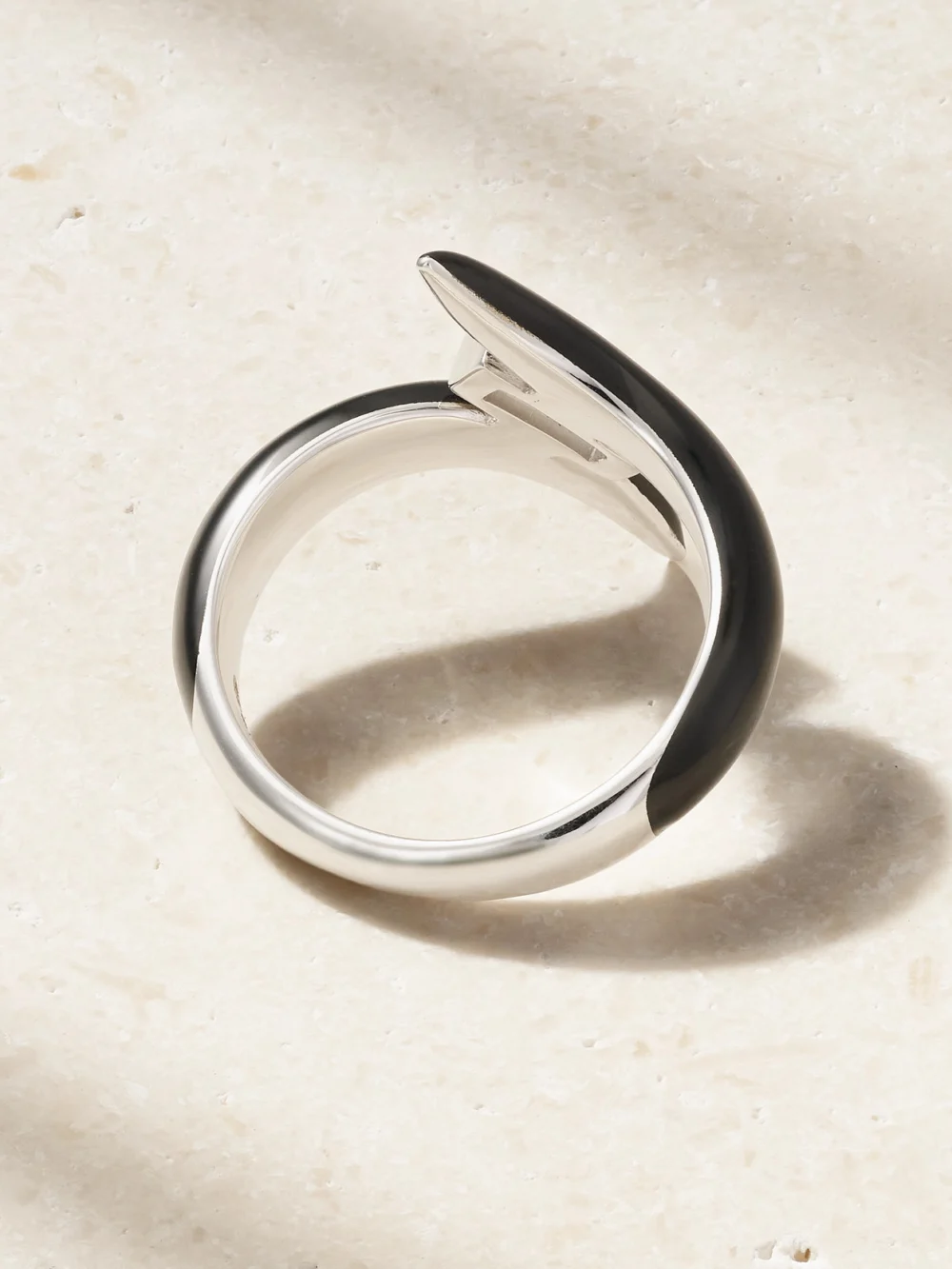 Back view of the Nikos Koulis Oui 18-karat White Gold, Diamond and Enamel Ring