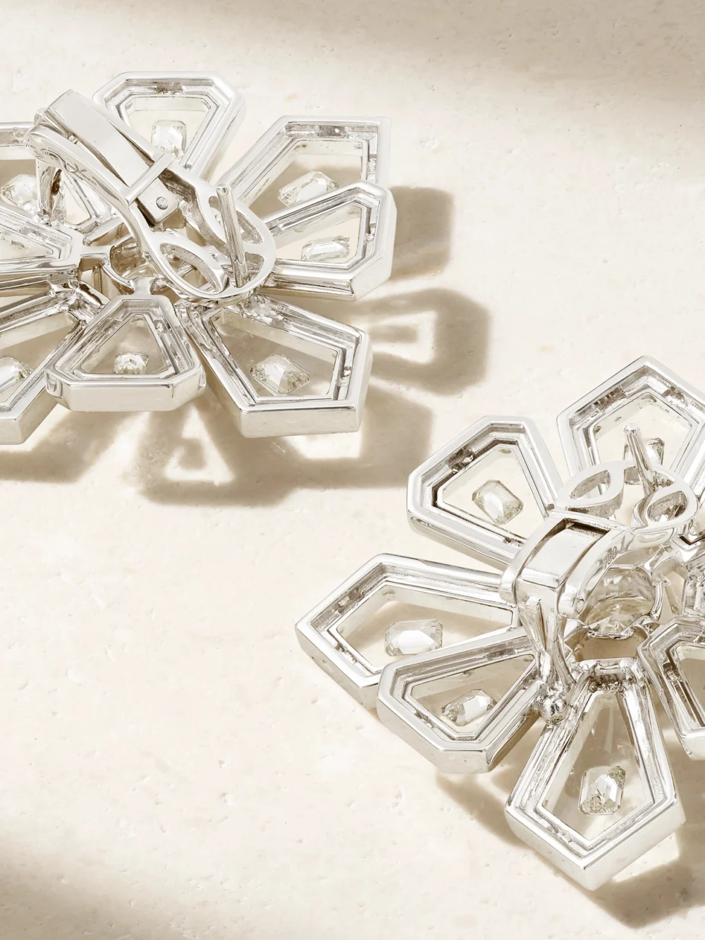 Back view of the Nikos Koulis Universe 18-karat White Gold, Diamond and Enamel Earrings