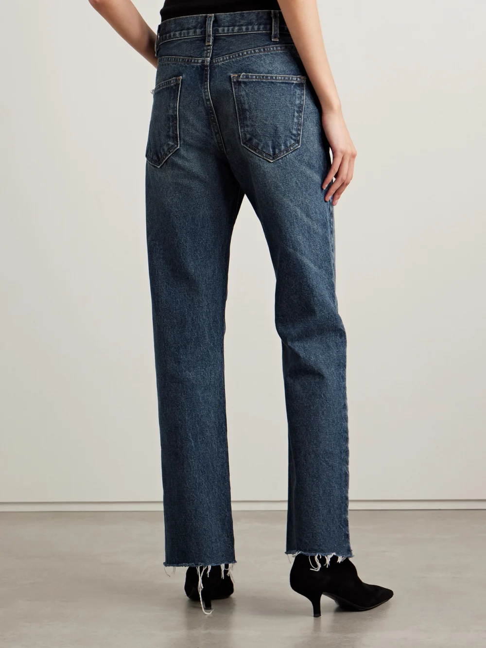 Back view of the Nili Lotan Calla Distressed Mid-rise Straight-leg Jeans