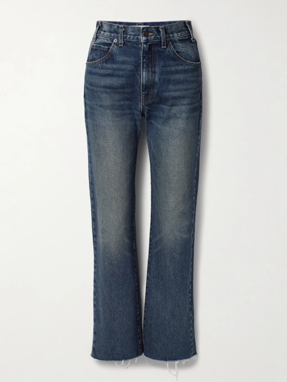 Nili Lotan Calla Distressed Mid-rise Straight-leg Jeans in dark denim
