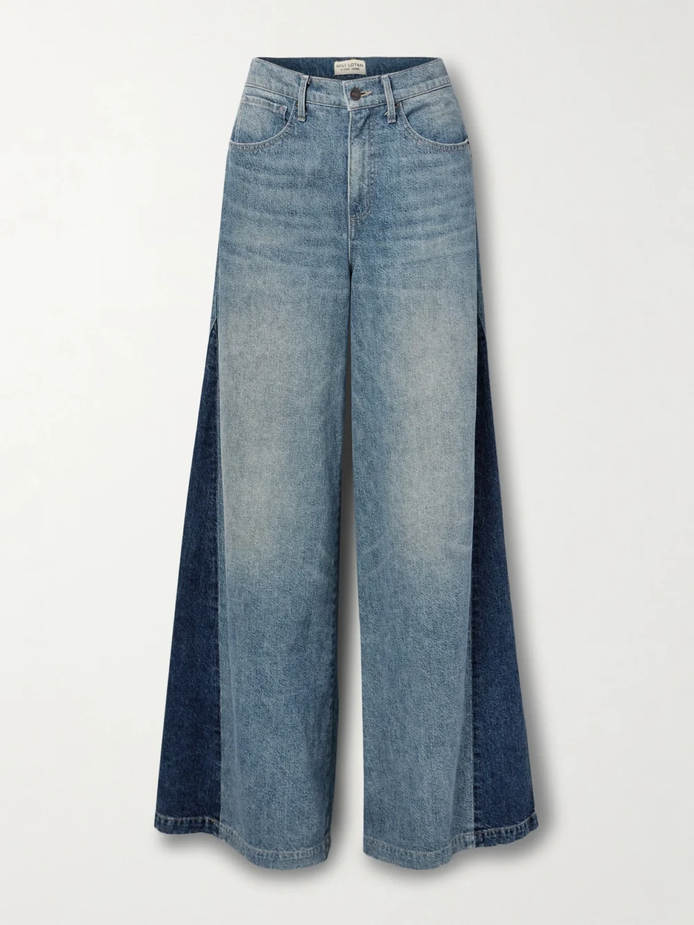 Nili Lotan Ebony Paneled Two-tone High-rise Wide-leg Jeans in blue