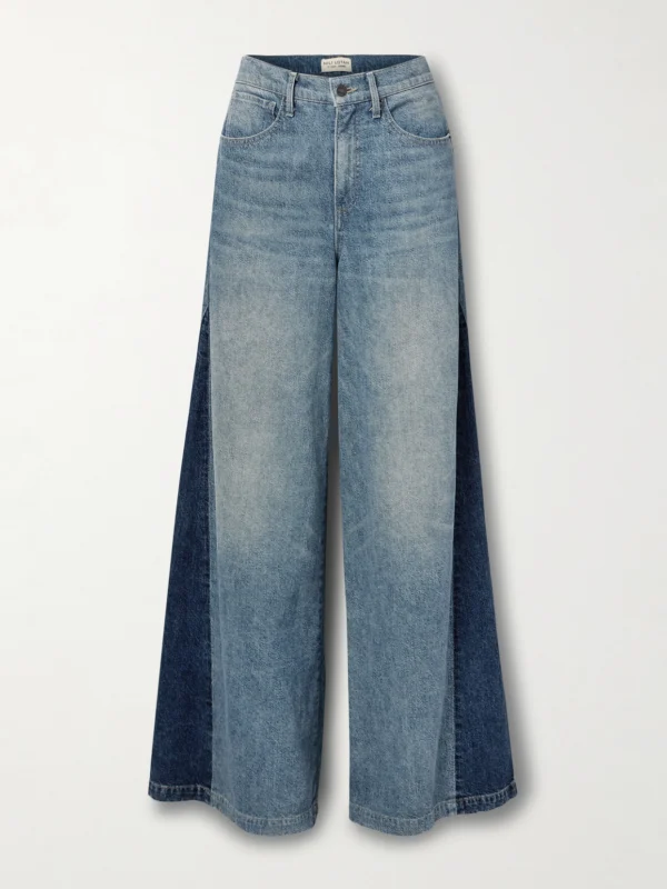 Nili Lotan Ebony Paneled Two-tone High-rise Wide-leg Jeans