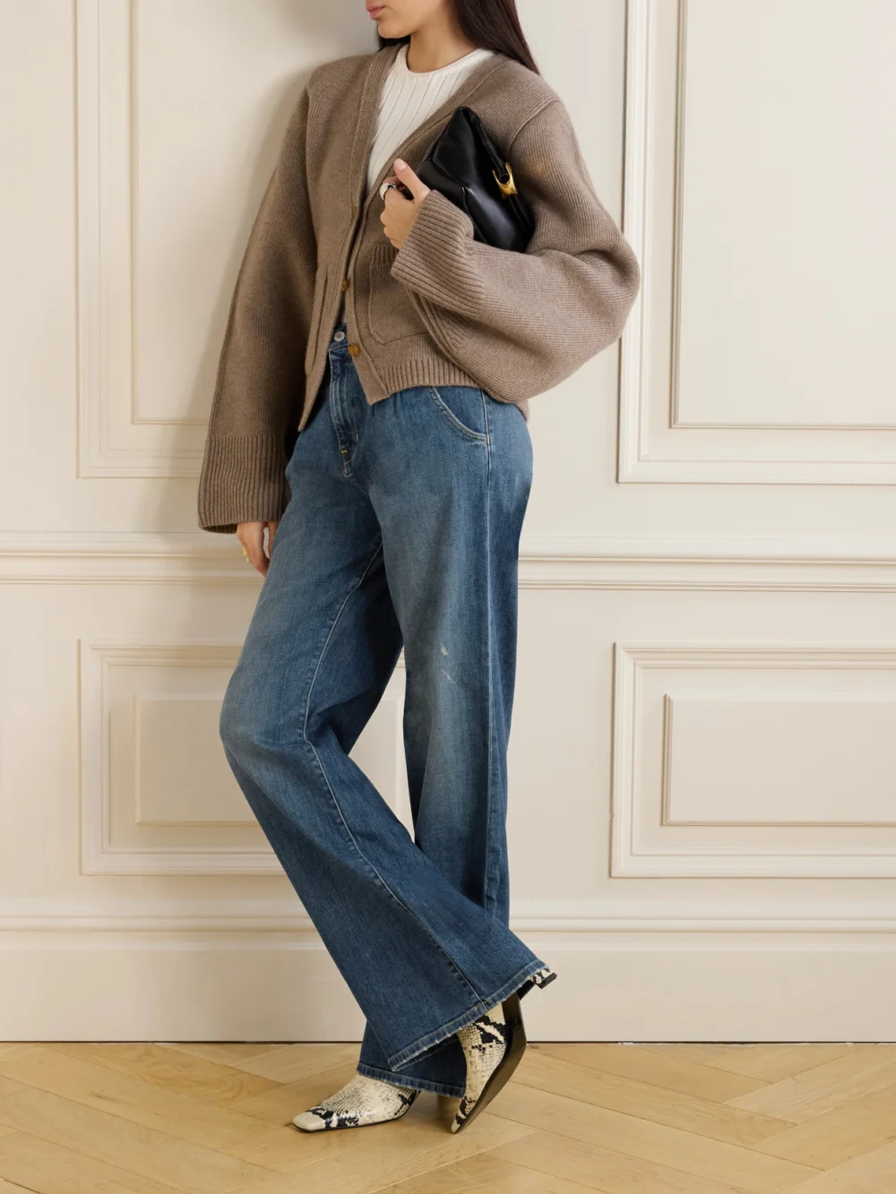 Nili Lotan Flora Pleated High-rise Wide-leg Jeans, worn by a model