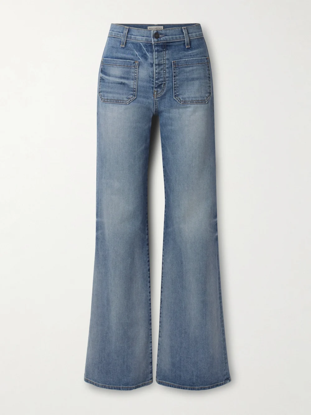 Nili Lotan Florence Distressed High-rise Flared Jeans in mid denim