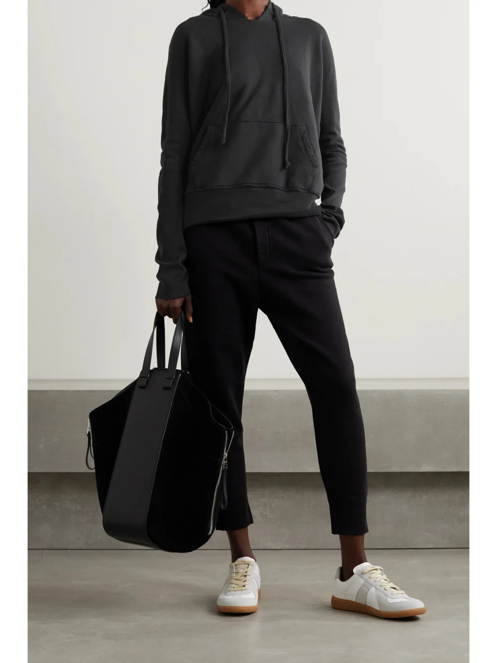 Nili Lotan Janie Distressed Cotton-jersey Hoodie, worn by a model