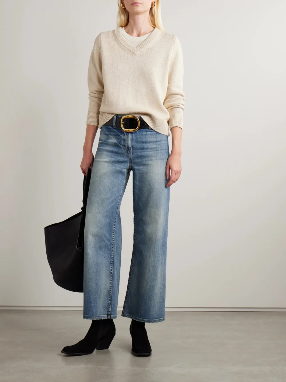 Nili Lotan Megan Distressed High-rise Wide-leg Jeans, worn by a model