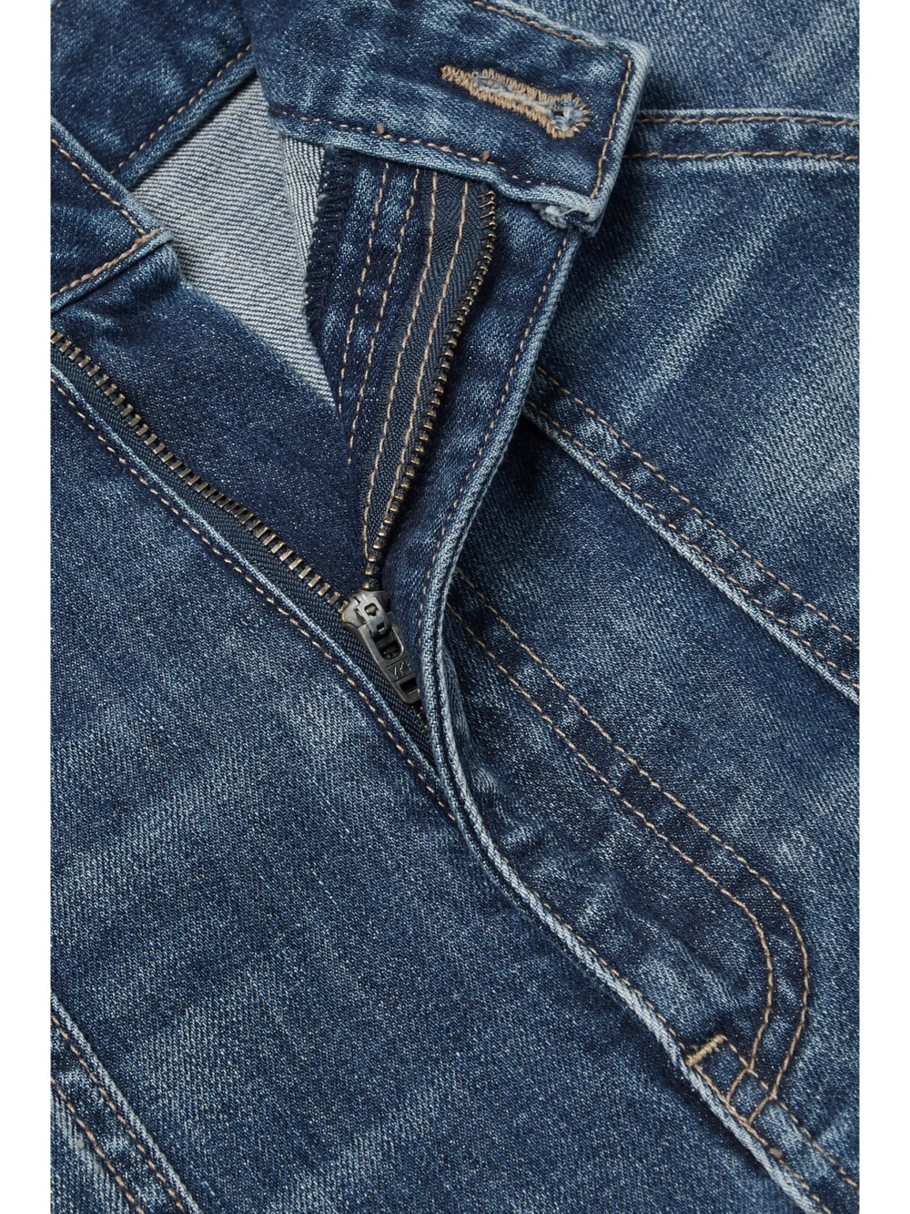 Close-up detail of the Nili Lotan Quentin High-rise Wide-leg Jeans
