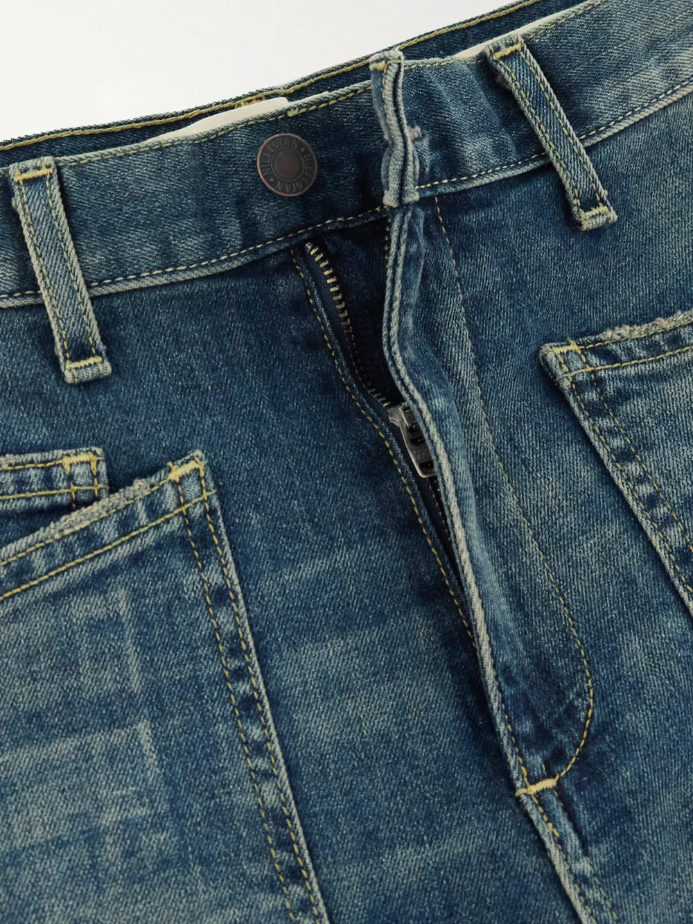 Close-up detail of the Nili Lotan Shon Boyfriend Jeans