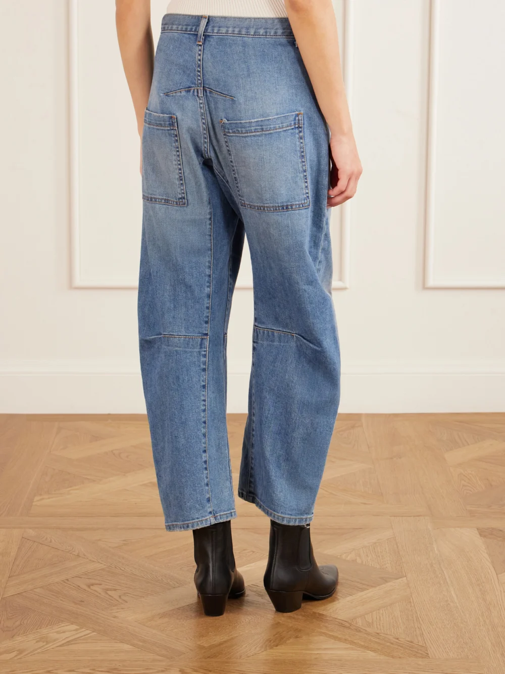 Back view of the Nili Lotan Shon Boyfriend Tapered Jeans