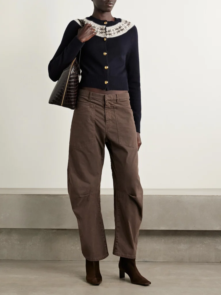 Nili Lotan Shon Brushed Stretch-cotton Twill Barrel-leg Pants