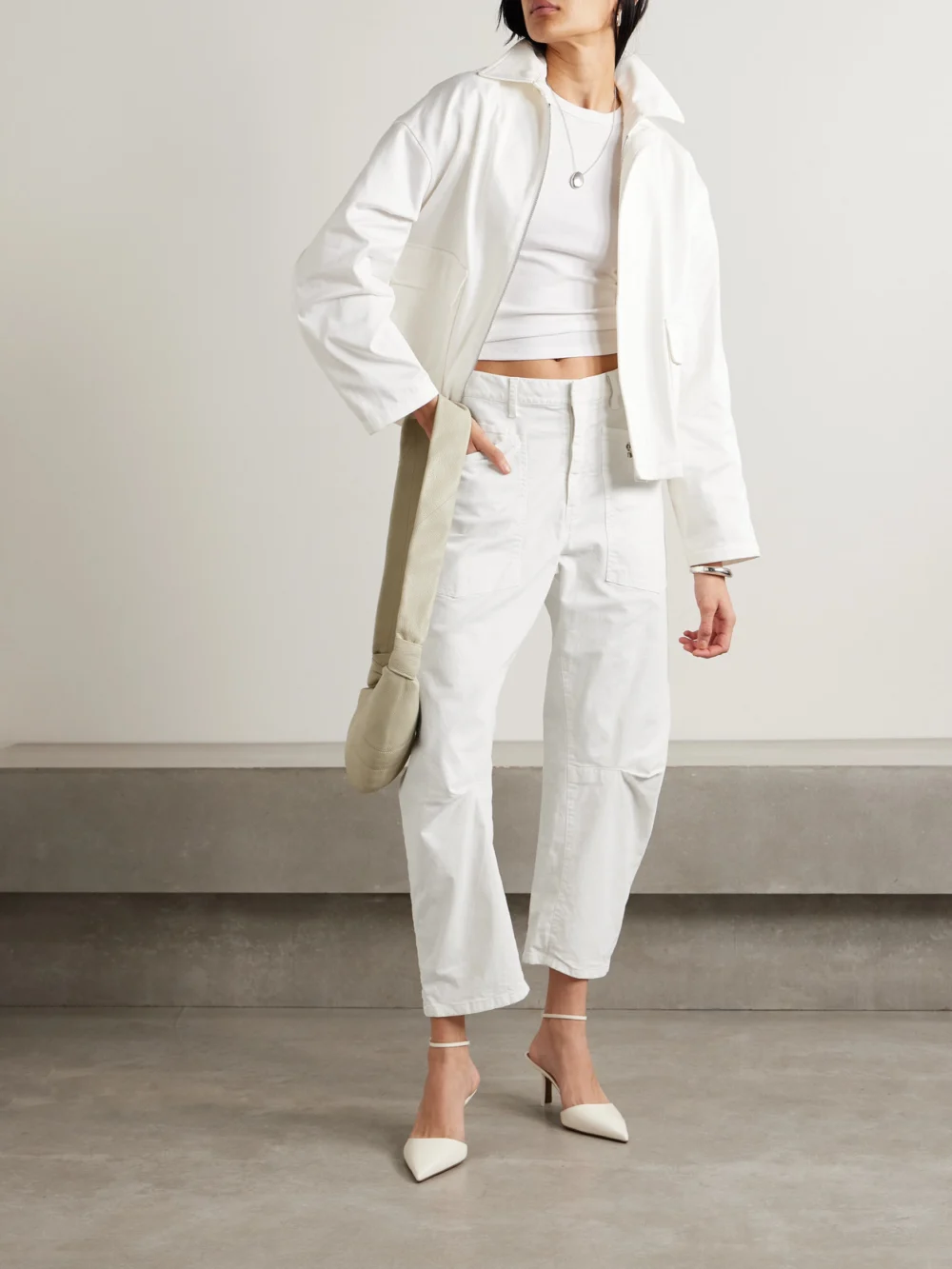 Nili Lotan Shon Cotton-blend Twill Tapered Pants, worn by a model