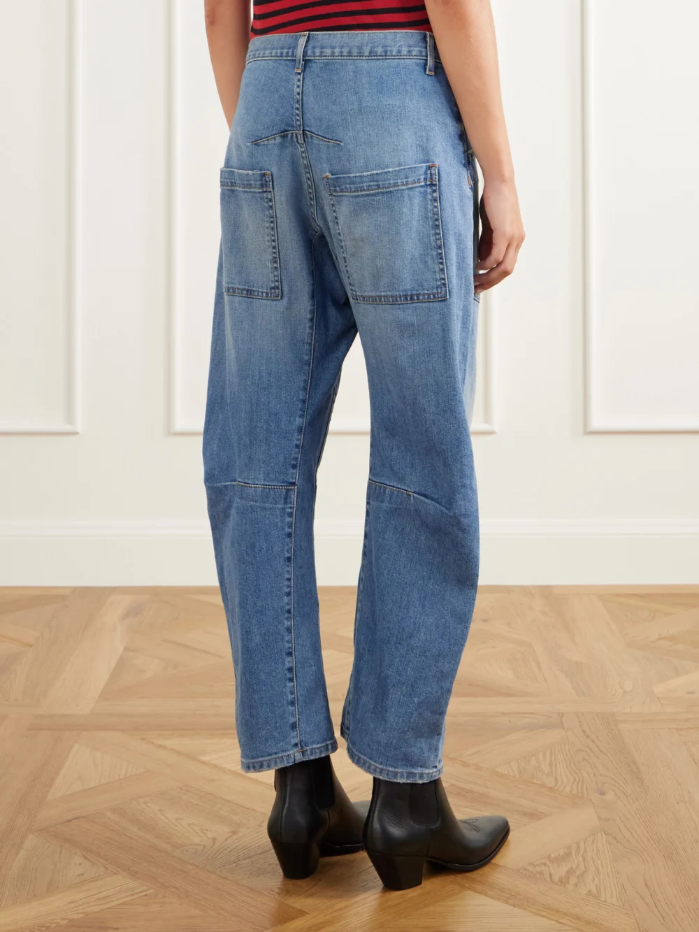 Back view of the Nili Lotan Shon High-rise Barrel-leg Jeans