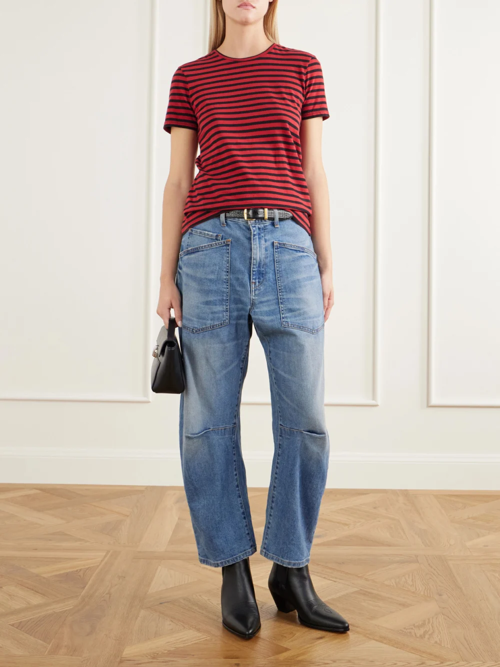 Nili Lotan Shon High-rise Barrel-leg Jeans, worn by a model