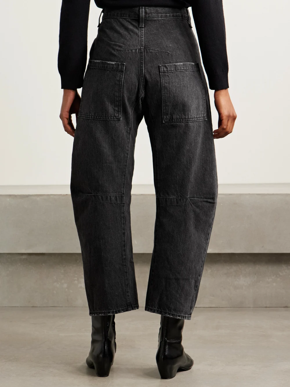 Back view of the Nili Lotan Shon Mid-rise Barrel-leg Jeans