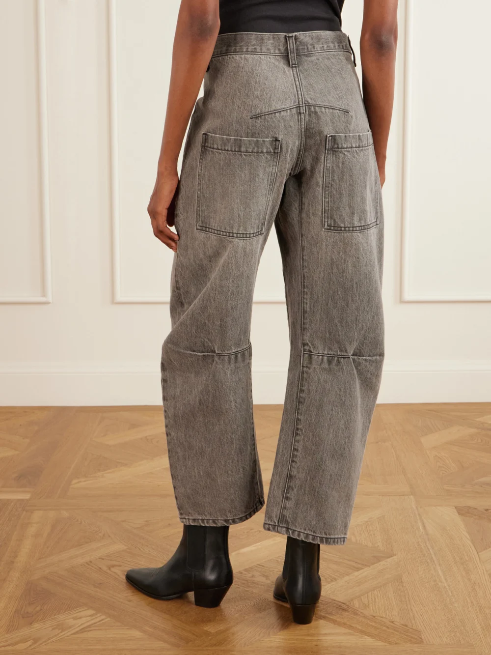 Back view of the Nili Lotan Shon Mid-rise Barrel-leg Jeans