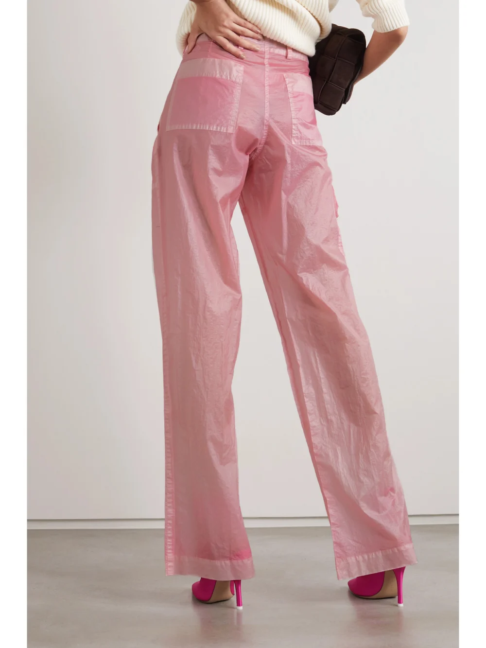 Back view of the Nina Ricci Crinkled-shell Straight-leg Cargo Pants