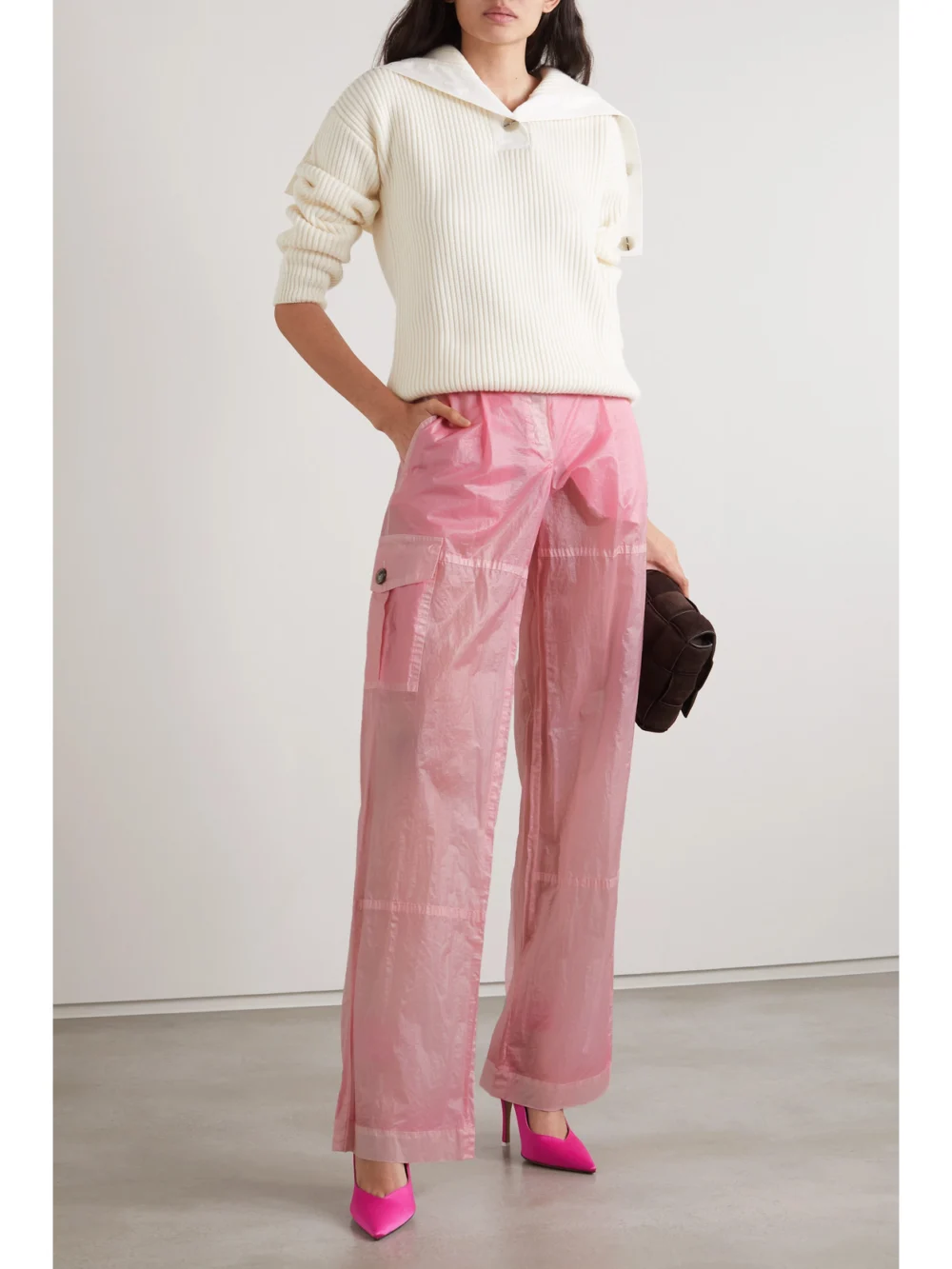 Nina Ricci Crinkled-shell Straight-leg Cargo Pants, worn by a model