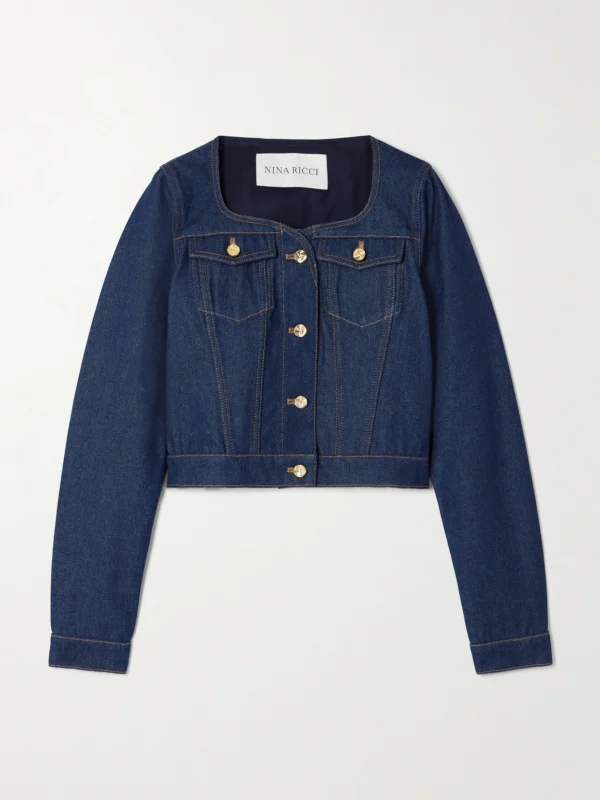 Nina Ricci Cropped Topstitched Denim Jacket