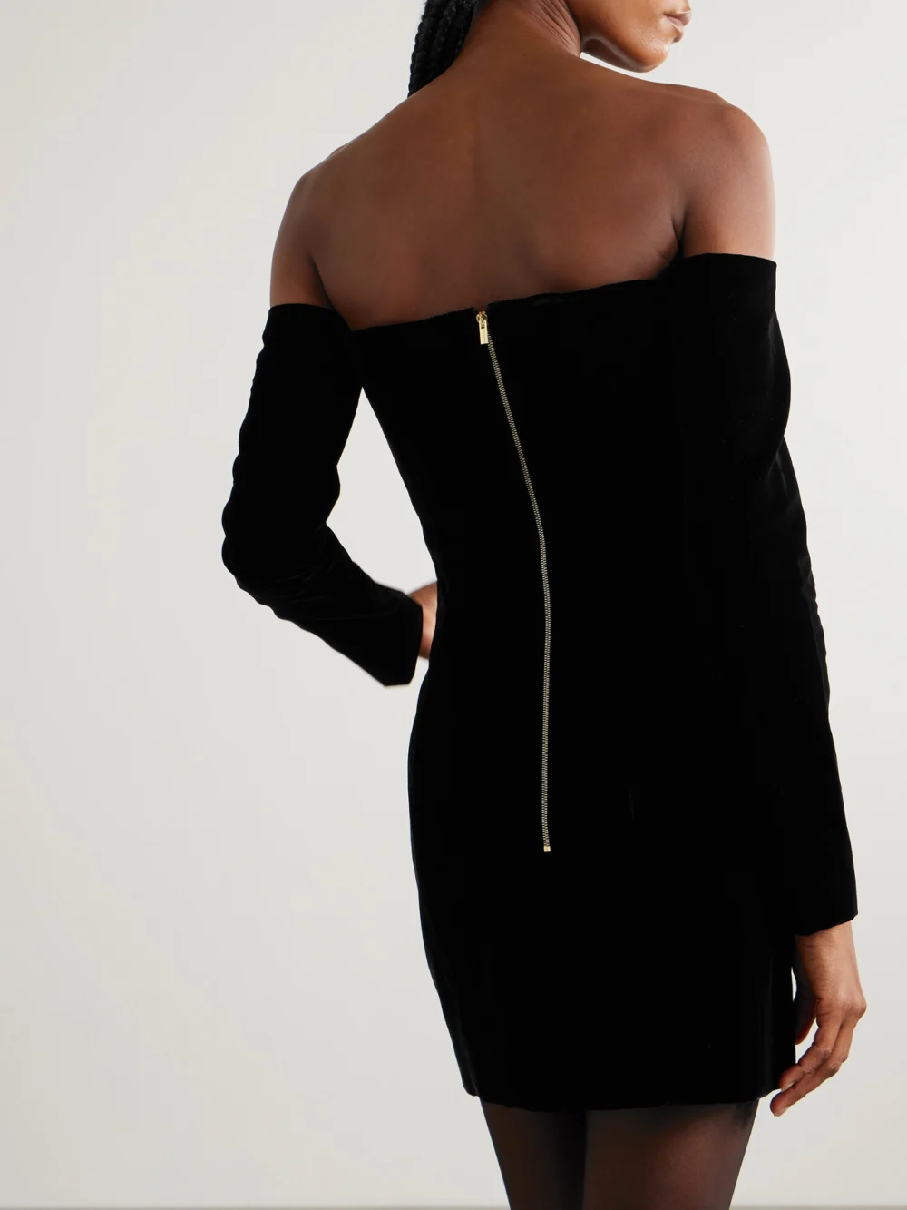 Back view of the Nina Ricci Off-the-shoulder Tulle-trimmed Velvet Mini Dress