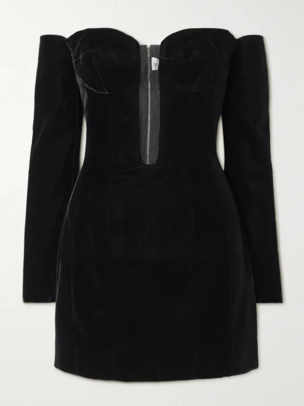 Nina Ricci Off-the-shoulder Tulle-trimmed Velvet Mini Dress