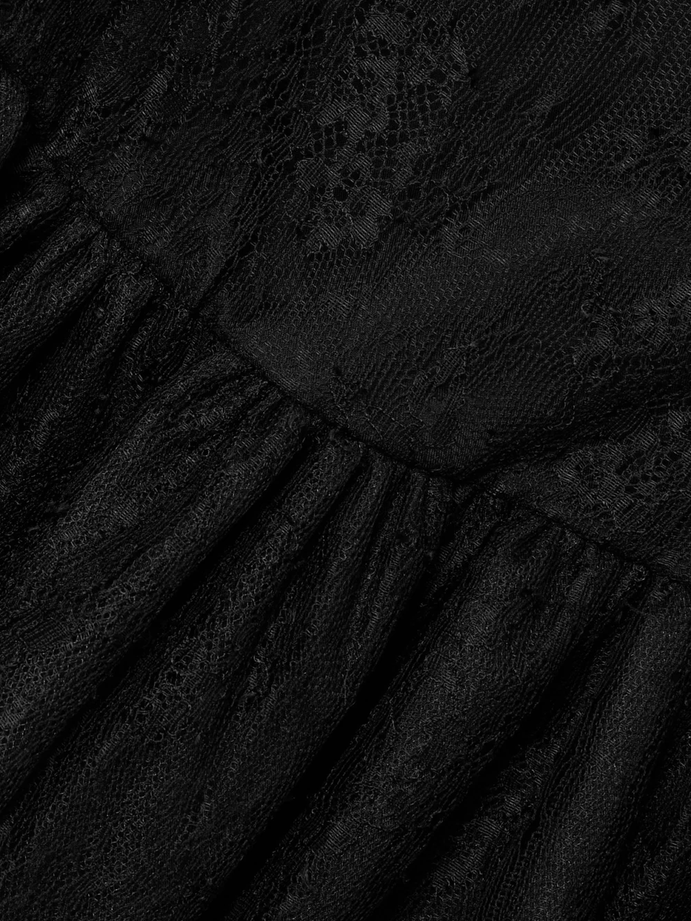 Close-up detail of the Nina Ricci Velvet-trimmed Bow-detailed Gathered Chantilly Lace Mini Dress