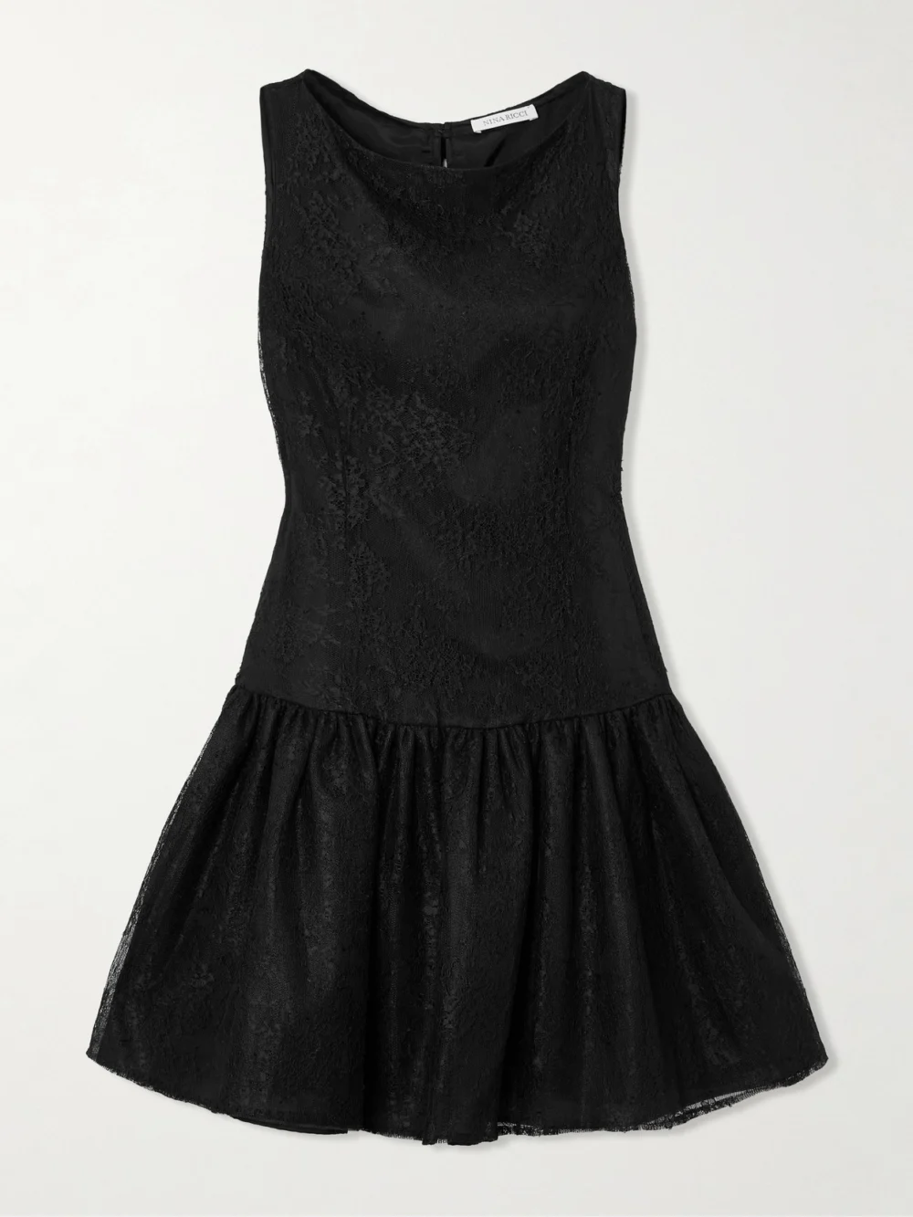 Nina Ricci Velvet-trimmed Bow-detailed Gathered Chantilly Lace Mini Dress in black