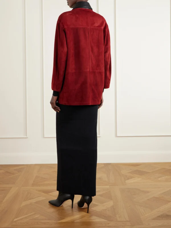 Back view of the Nour Hammour Barn Leather-trimmed Suede Jacket